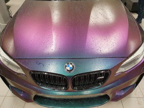Covering caméléon violet et vert sur un capot